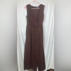 2/$12 NWT Danny & Nicole Brown Pink Polka Dot Jumpsuit Sz 14W Business Casual